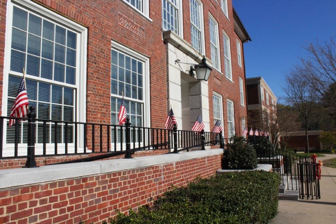 Flags at Hingham Town Hall Entrance