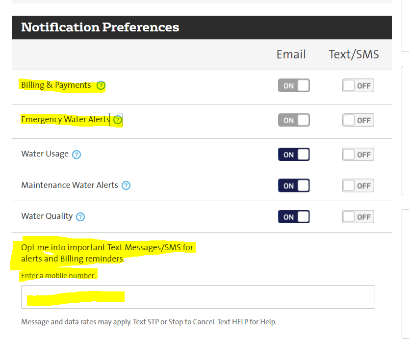 Veolia Profile Notification Preferences Detail