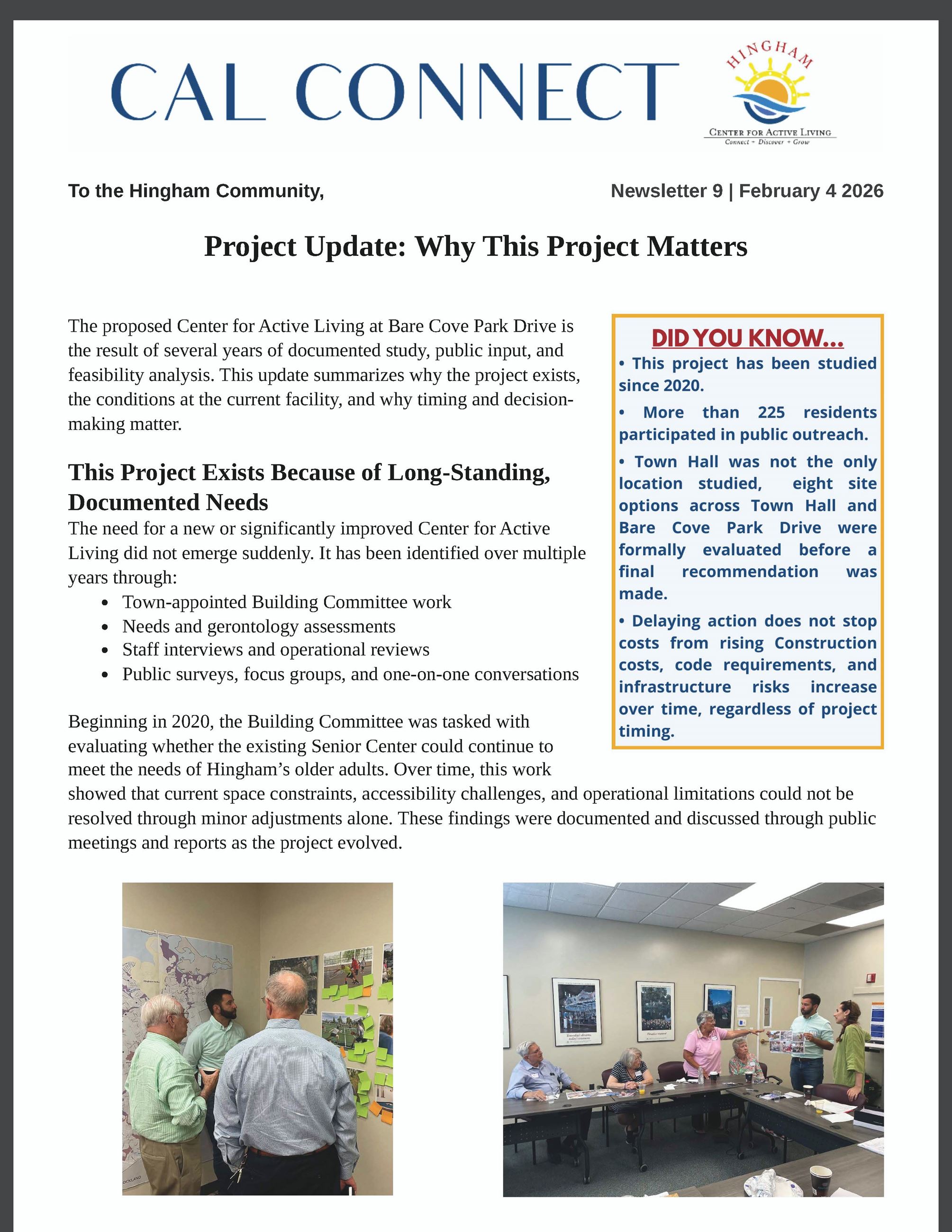 Hingham Center for Active Living Building Project - Newsletter 9 