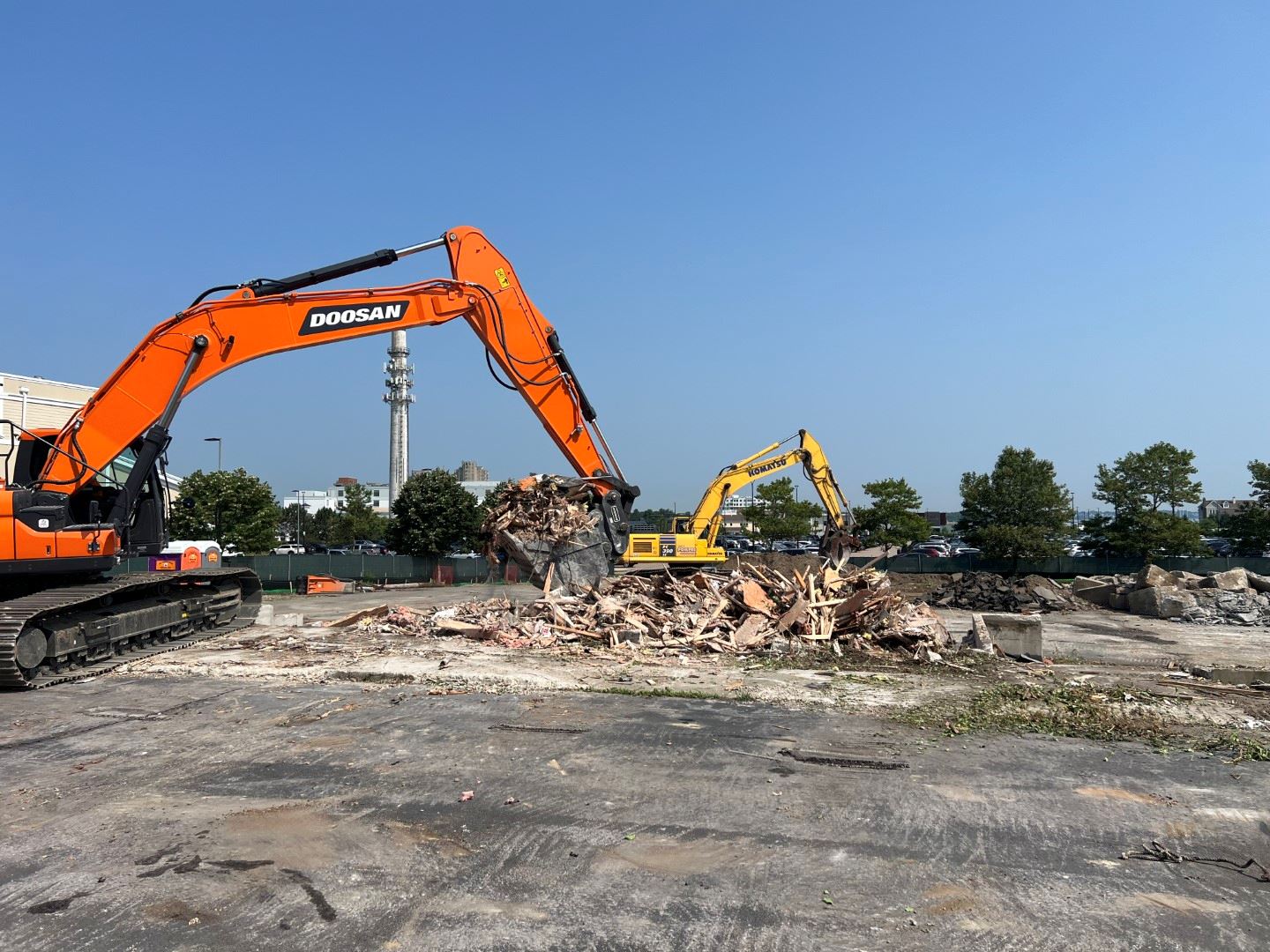 Building Demo Front with excavator